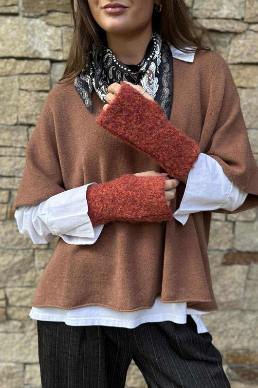 Boucle Fingerless Gloves Rust Melange